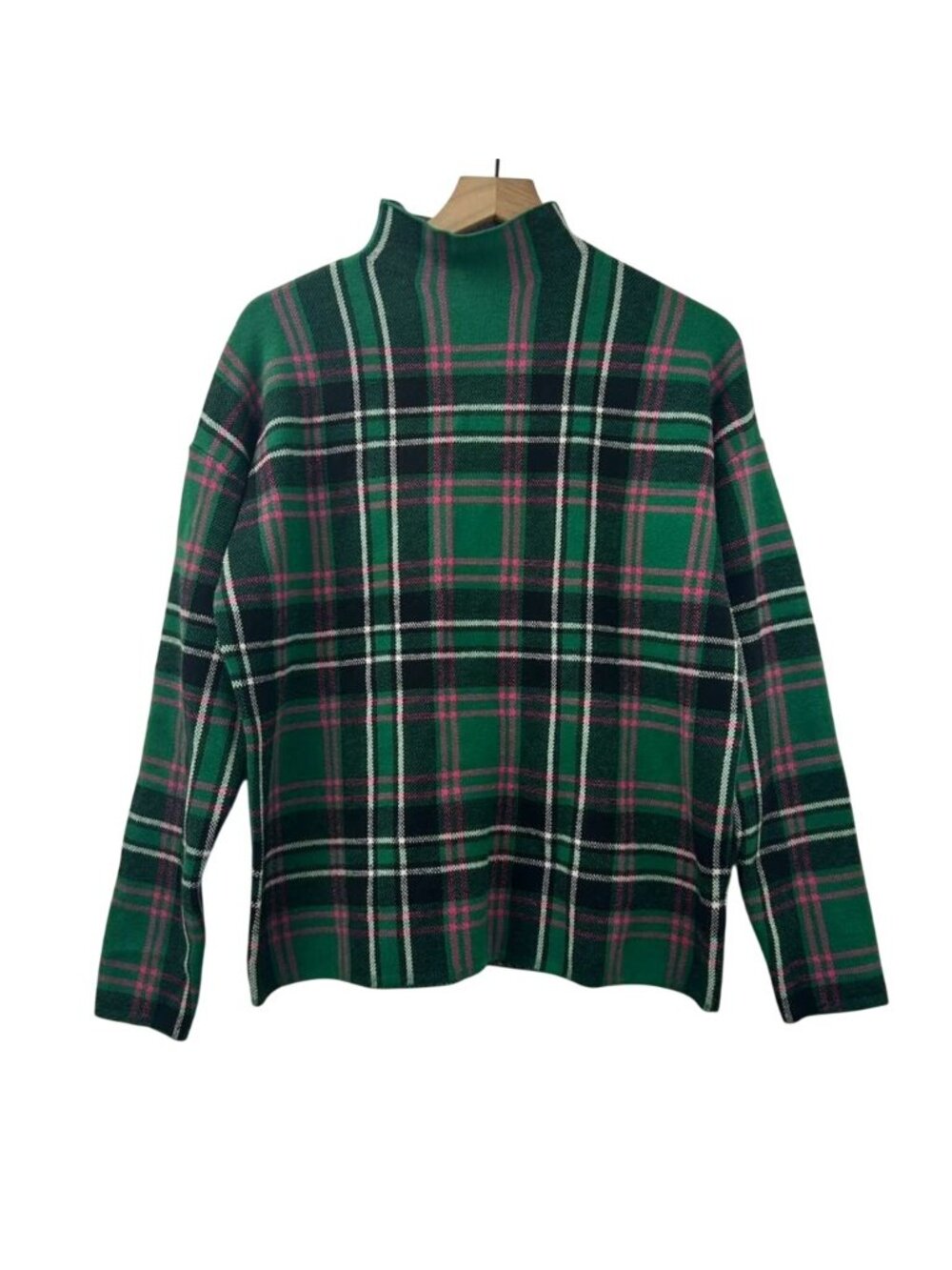 Tahari Sweater Women's Large Multicolor Rayon Blend Plaid Mock Neck Pullover